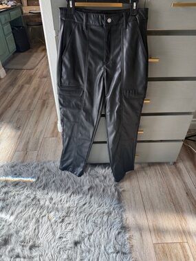 Bar III Black Faux Leather Cargo Jogger Pants